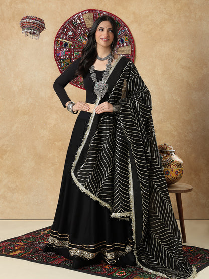 Black Silk Festive Garba Dupatta For Navratri