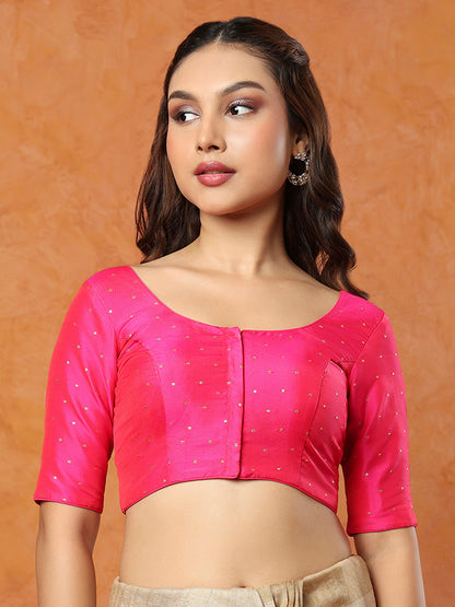 Pink Taffeta Silk Round Neck Readymade Blouse