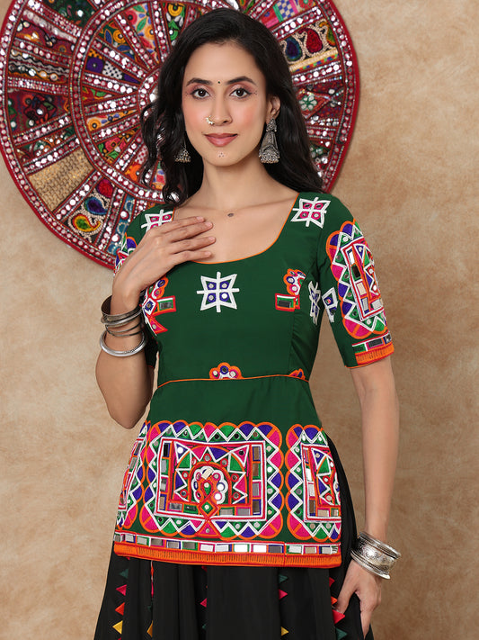 Green Georgette Round Neck Readymade Blouse