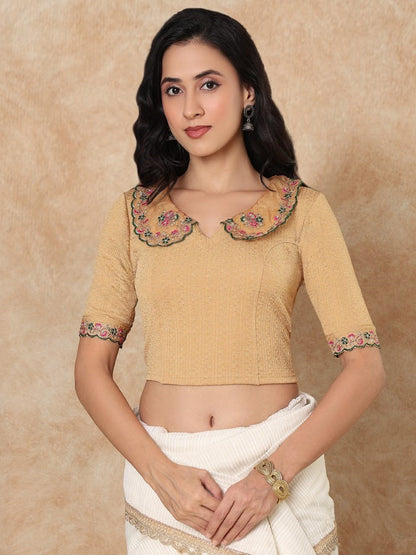 Gold Embroidered Non Padded Stretchable Saree Blouse