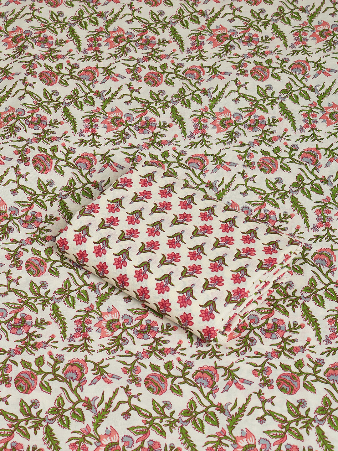 Cream Cotton Printed Unstitched Dress Material (2 Pc)