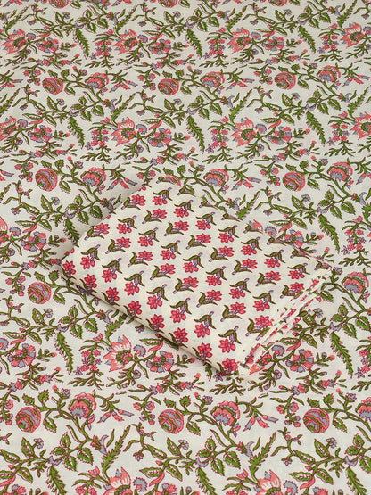 Cream Cotton Printed Unstitched Dress Material (2 Pc)