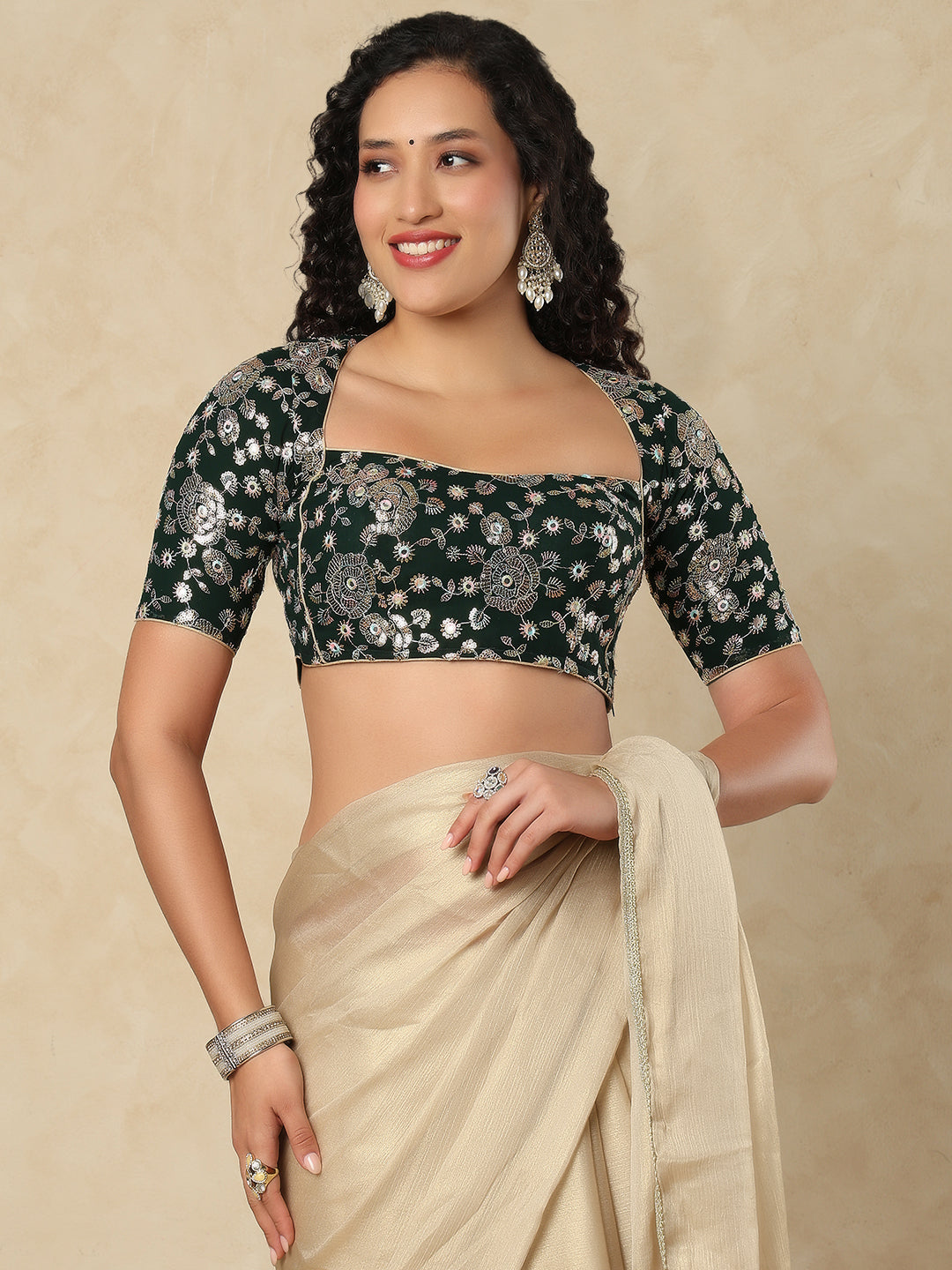 Green Georgette Sweetheart Readymade Blouse