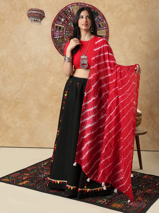 Red Silk Tie & Dye Festive Garba Dupatta For Navratri