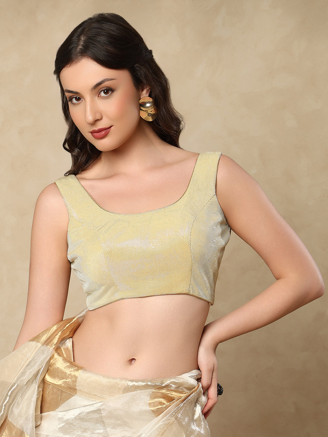 Gold Shimmer Sleeveless Readymade Blouse