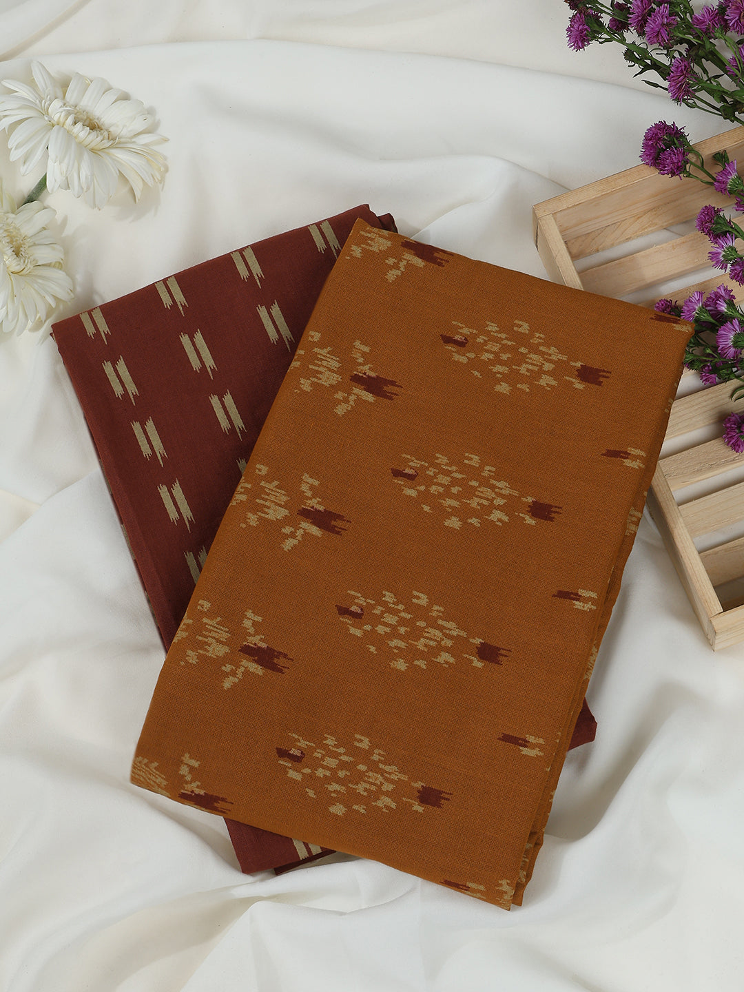 Rust Cotton Printed Unstitched Dress Material (2 Pc)