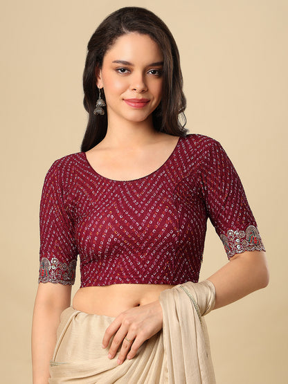 Wine Embroidered Non Padded Stretchable Garba Saree Blouse