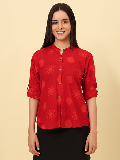 Red Cotton High Low Oversized Cotton shirt