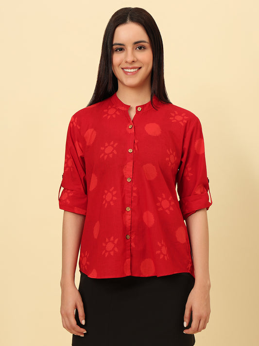 Red Cotton High Low Oversized Cotton shirt