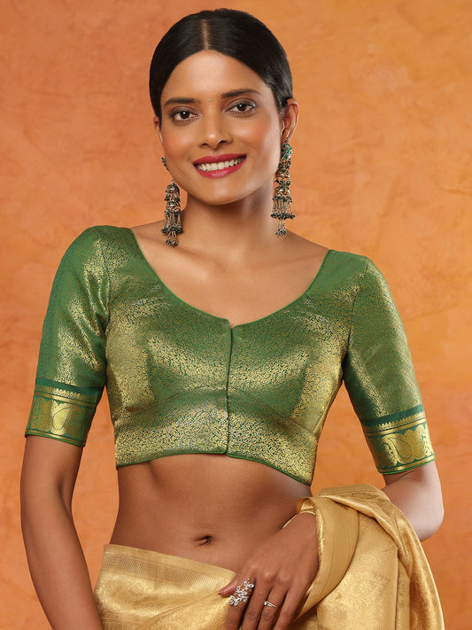 Green Brocade Sweetheart Neck Readymade Blouse