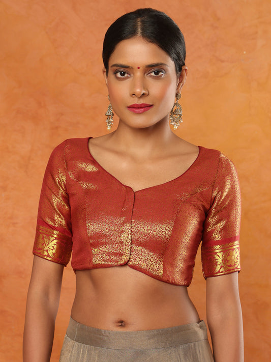 Maroon Brocade Sweetheart Neck Readymade Blouse