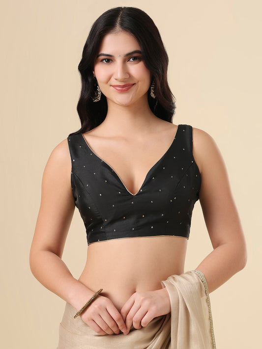 Black Silk Sweetheart Neck Readymade Blouse