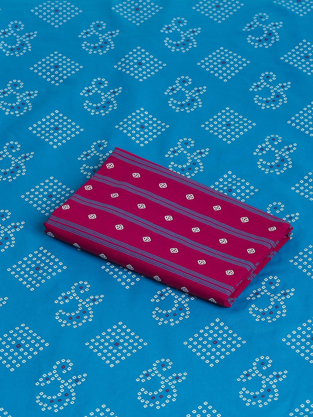 Blue & Pink Cotton Printed Unstitched Dress Material (2 Pc)