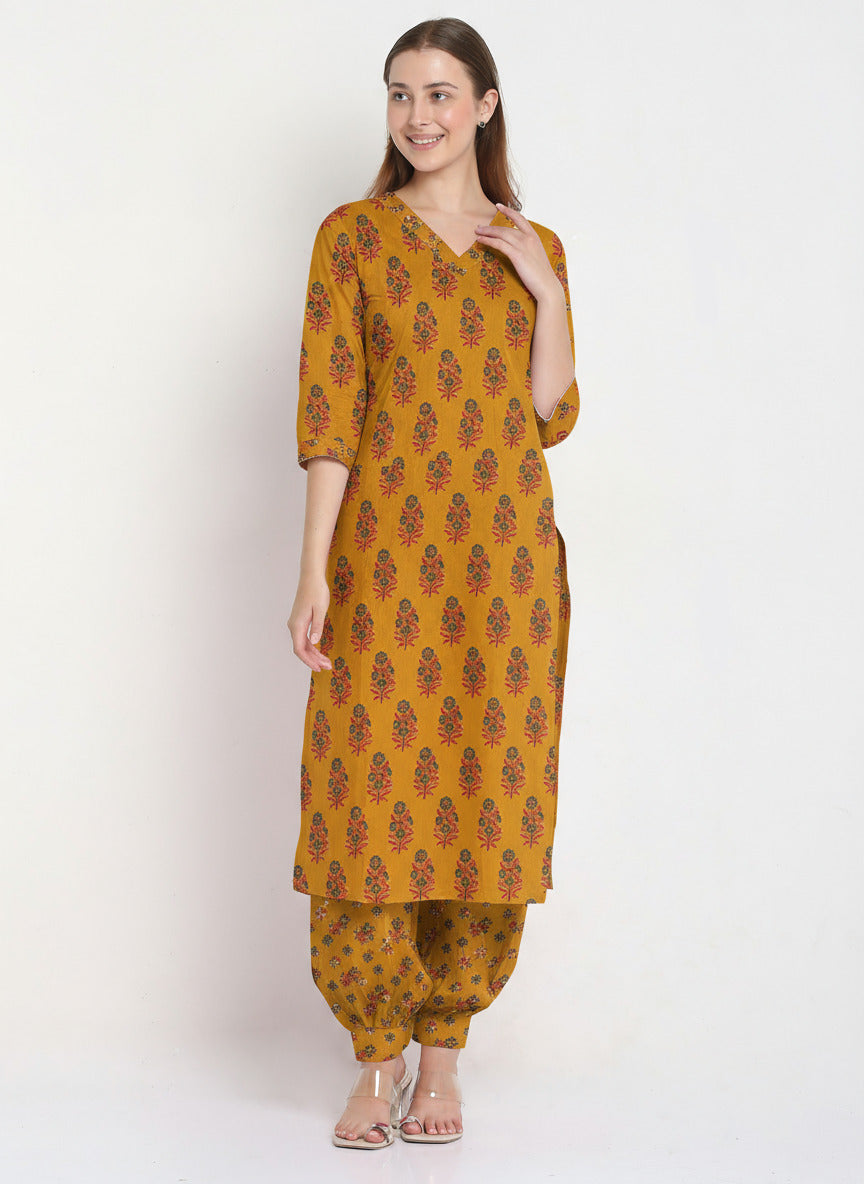 Yellow Cotton Printed Unstitched Dress Material (2 Pc)