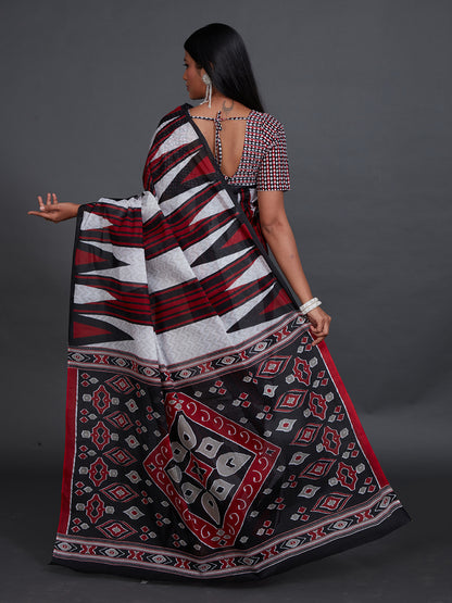 ORISHA COTTON Maroon Sambalpuri Printed Pure Cotton Saree