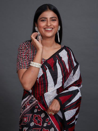 ORISHA COTTON Maroon Sambalpuri Printed Pure Cotton Saree