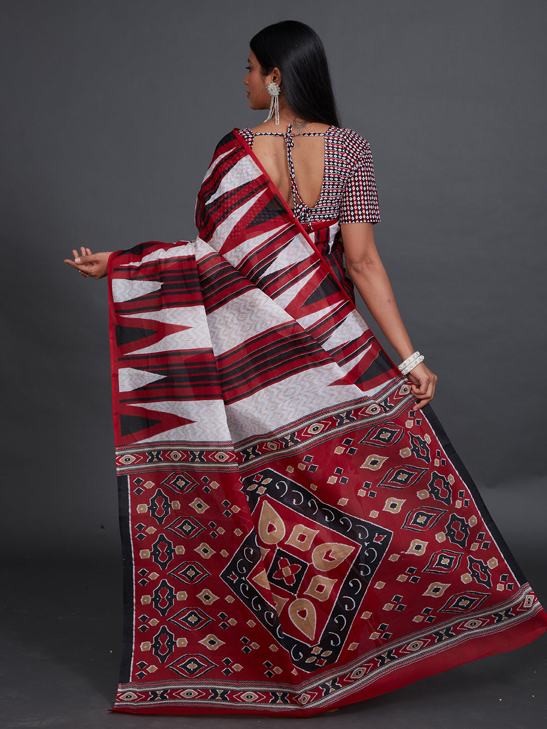 ODISHA COTTON Red Sambalpuri Printed Pure Cotton Saree