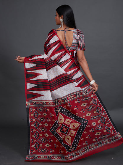 ODISHA COTTON Red Sambalpuri Printed Pure Cotton Saree