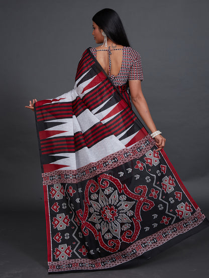 ODISHA COTTON Black Sambalpuri Printed Pure Cotton Saree