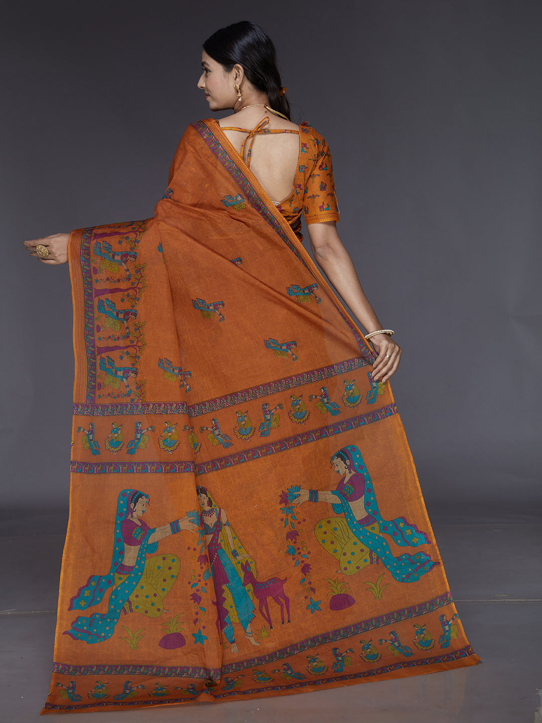 ROSHNI Rust Printed Pure Cotton Saree