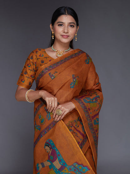 ROSHNI Rust Printed Pure Cotton Saree