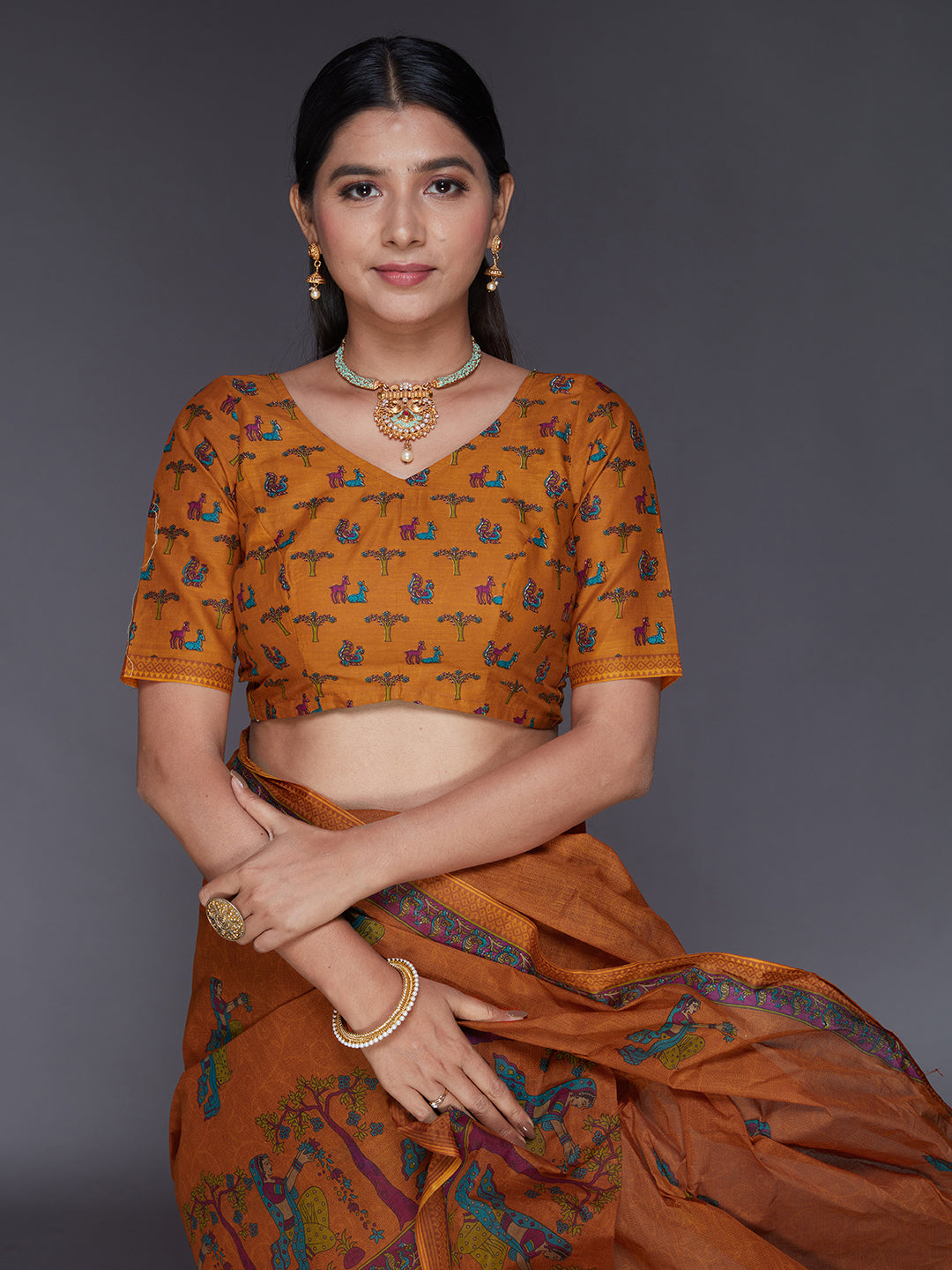 ROSHNI Rust Printed Pure Cotton Saree