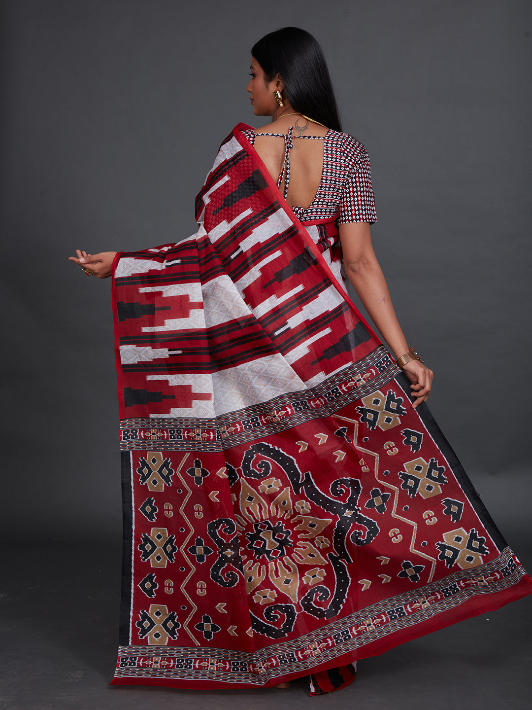 ODISHA COTTON Red Sambalpuri Printed Pure Cotton Saree