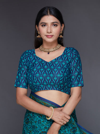 KALAMKARI Blue Printed Pure Cotton Saree