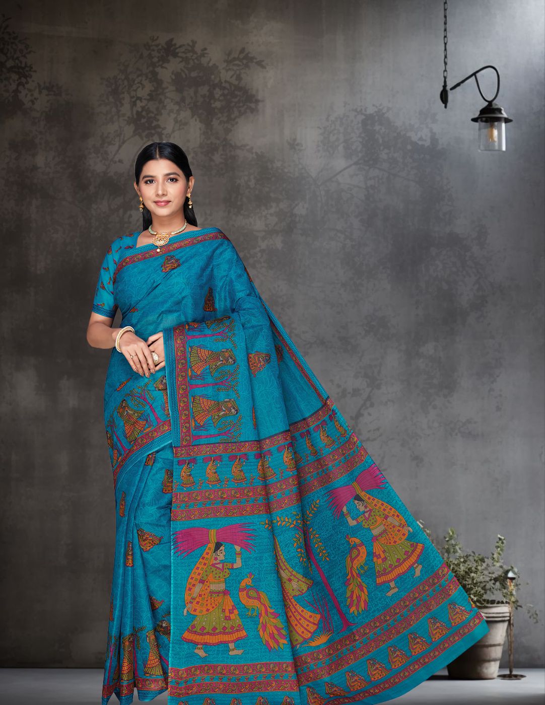ROSHNI Blue Printed Pure Cotton Saree