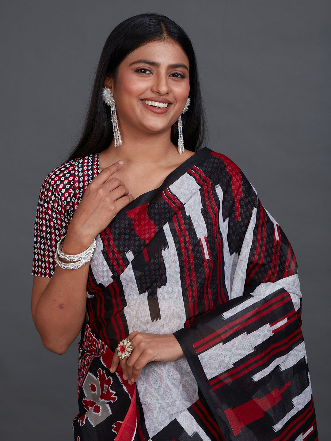 ODISHA COTTON Black Sambalpuri Printed Pure Cotton Saree