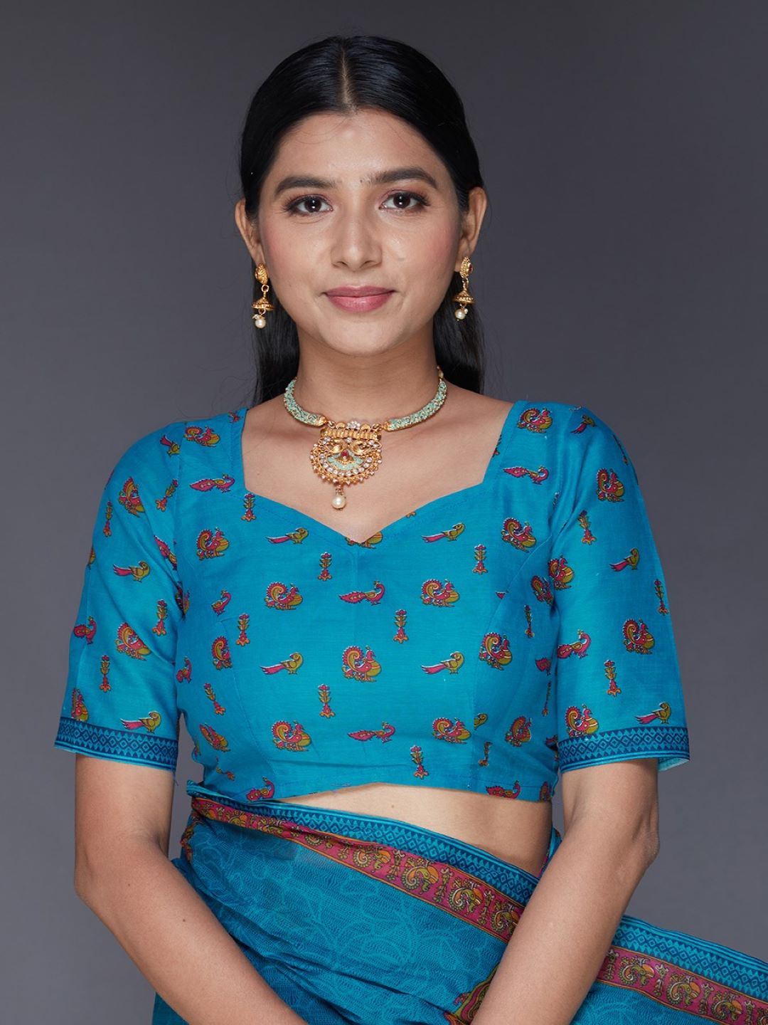 ROSHNI Blue Printed Pure Cotton Saree