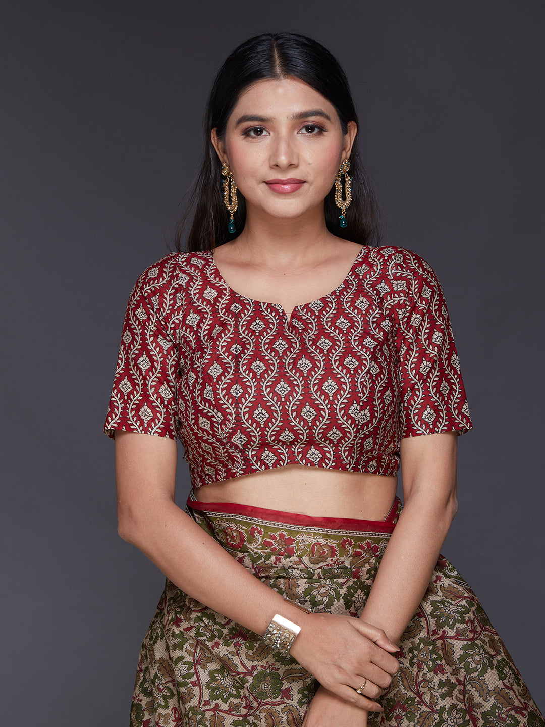 KALAMKARI Beige Printed Pure Cotton Saree