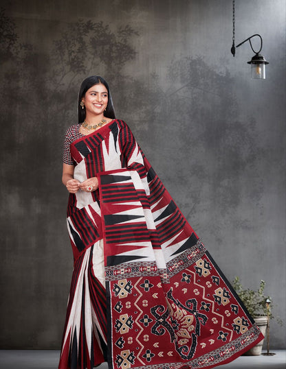 ODISHA COTTON Red Sambalpuri Pure Cotton Saree