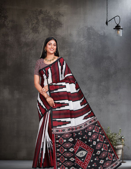 ODISHA COTTON Maroon Sambalpuri Pure Cotton Saree