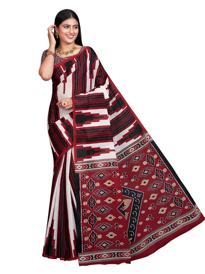 ODISHA COTTON Red Sambalpuri Printed Pure Cotton Saree