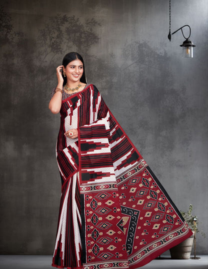 ODISHA COTTON Red Sambalpuri Printed Pure Cotton Saree