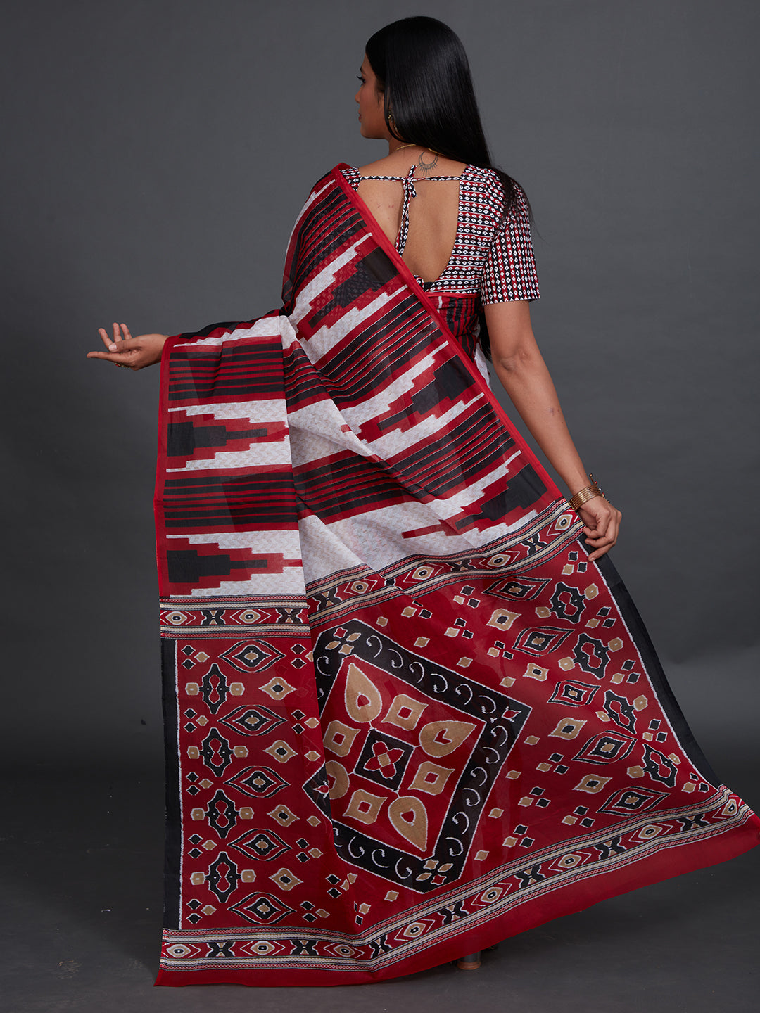 ODISHA COTTON Red Sambalpuri Printed Pure Cotton Saree