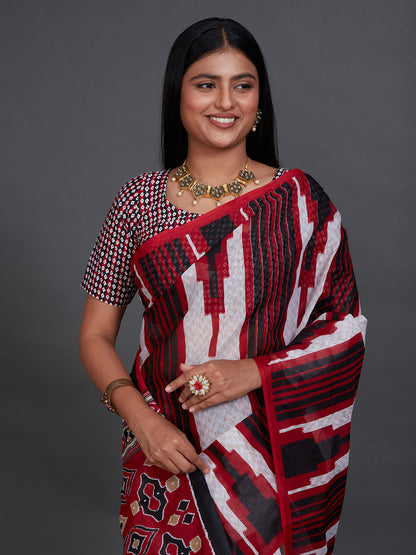 ODISHA COTTON Red Sambalpuri Printed Pure Cotton Saree