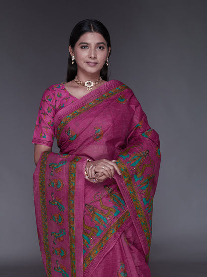 ROSHNI Wine Printed Pure Cotton Saree