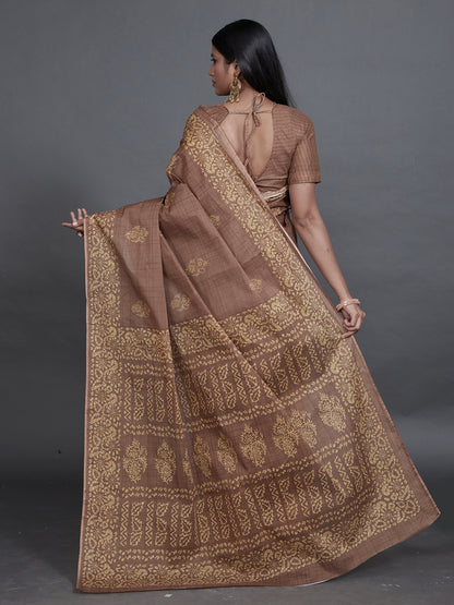 TANUSHRI Brown Printed Pure Cotton Saree