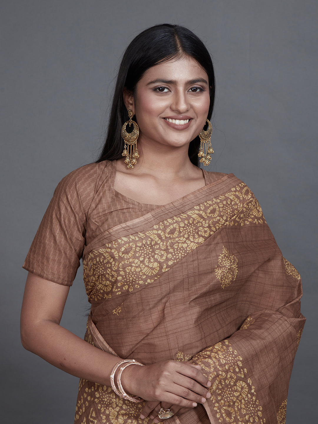 TANUSHRI Brown Printed Pure Cotton Saree
