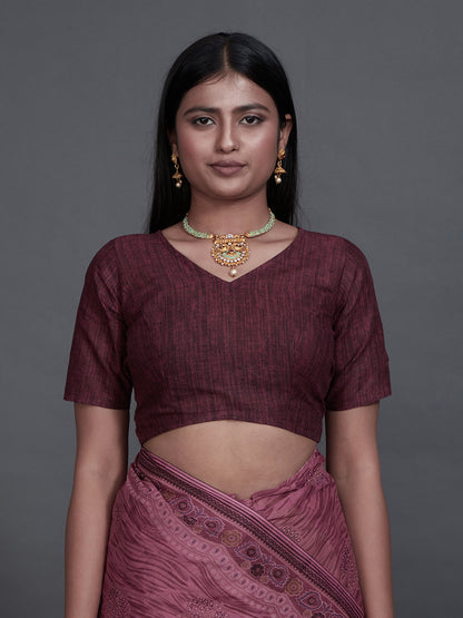 ANJLEE Wine Printed Pure Cotton Saree