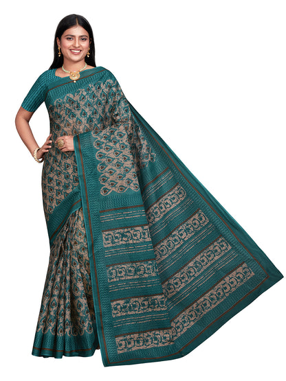ANJLEE Green Printed Pure Cotton Saree