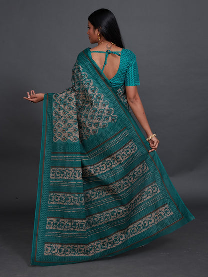 ANJLEE Green Printed Pure Cotton Saree