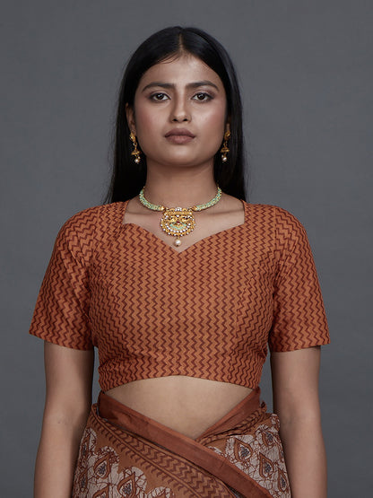 ANJLEE Brown Printed Pure Cotton Saree