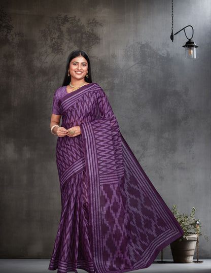 ANJLEE Purple Printed Pure Cotton Saree
