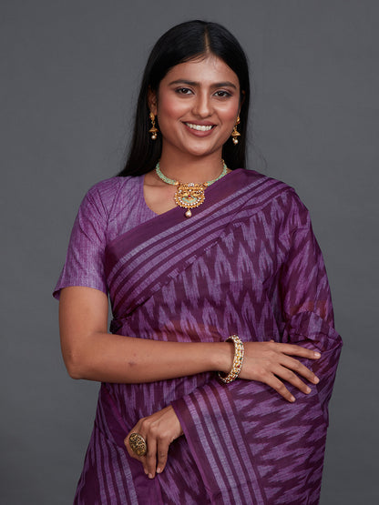 ANJLEE Purple Printed Pure Cotton Saree