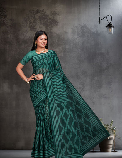 ANJLEE Green Printed Pure Cotton Saree