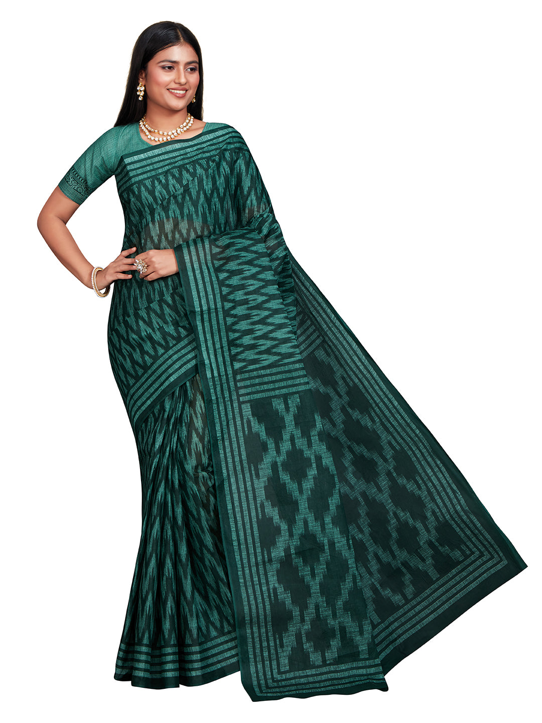 ANJLEE Green Printed Pure Cotton Saree