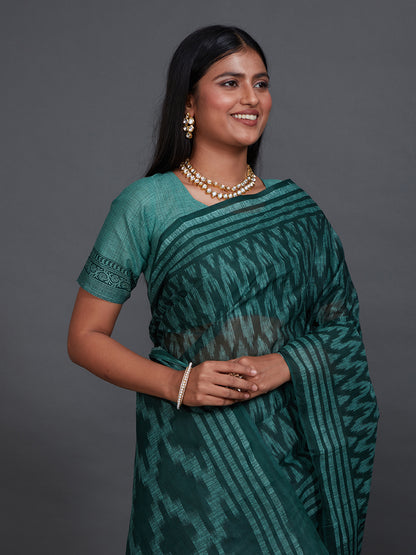 ANJLEE Green Printed Pure Cotton Saree